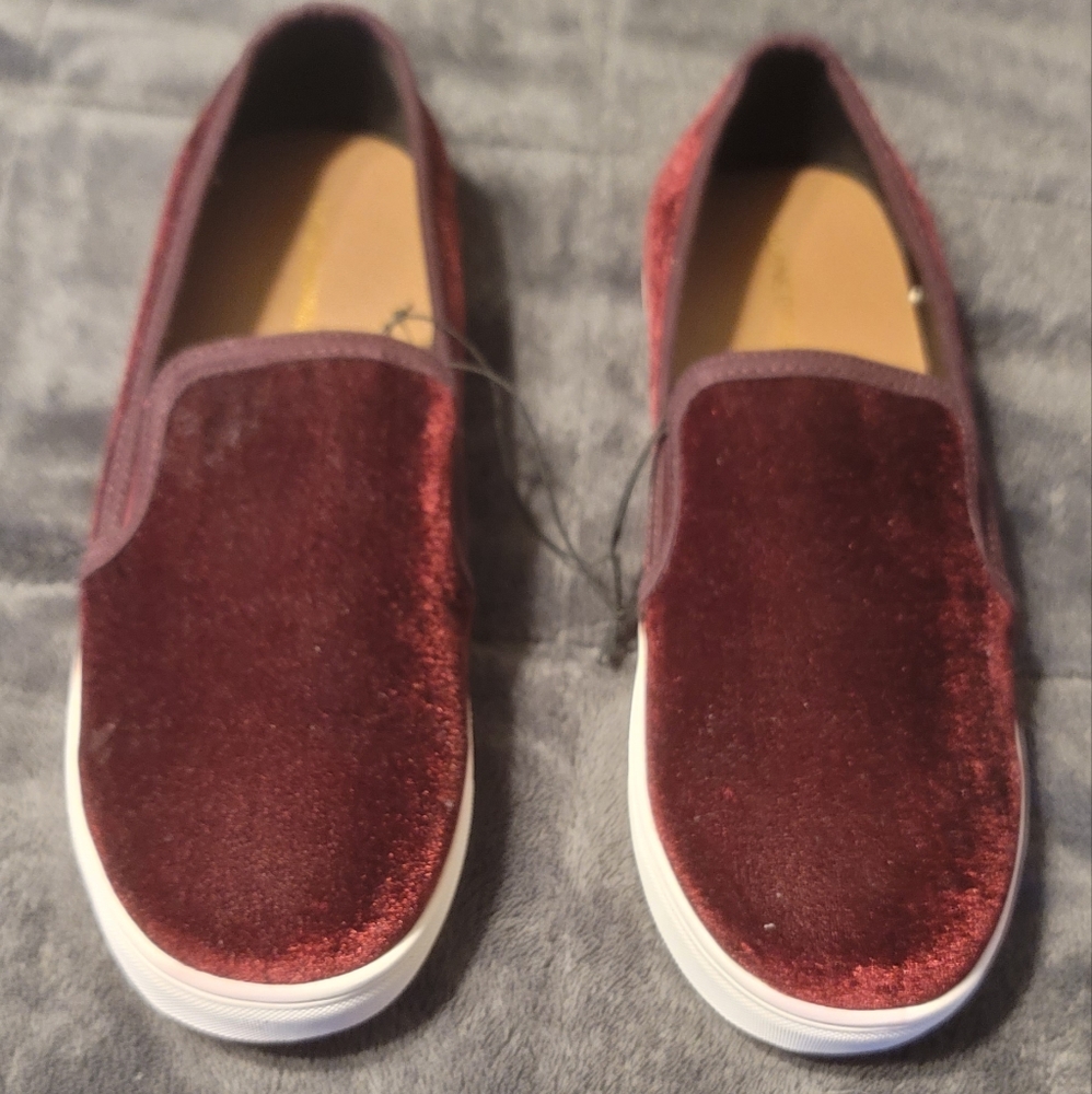 Burgundy Suede-Like Slip On Shoes - Size 12W